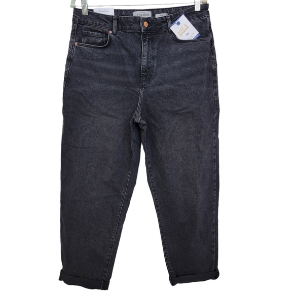 New Look Denim - New Look Petite Lift & Shape Faded Black Mom Crop Jeans Women Sz US 12P